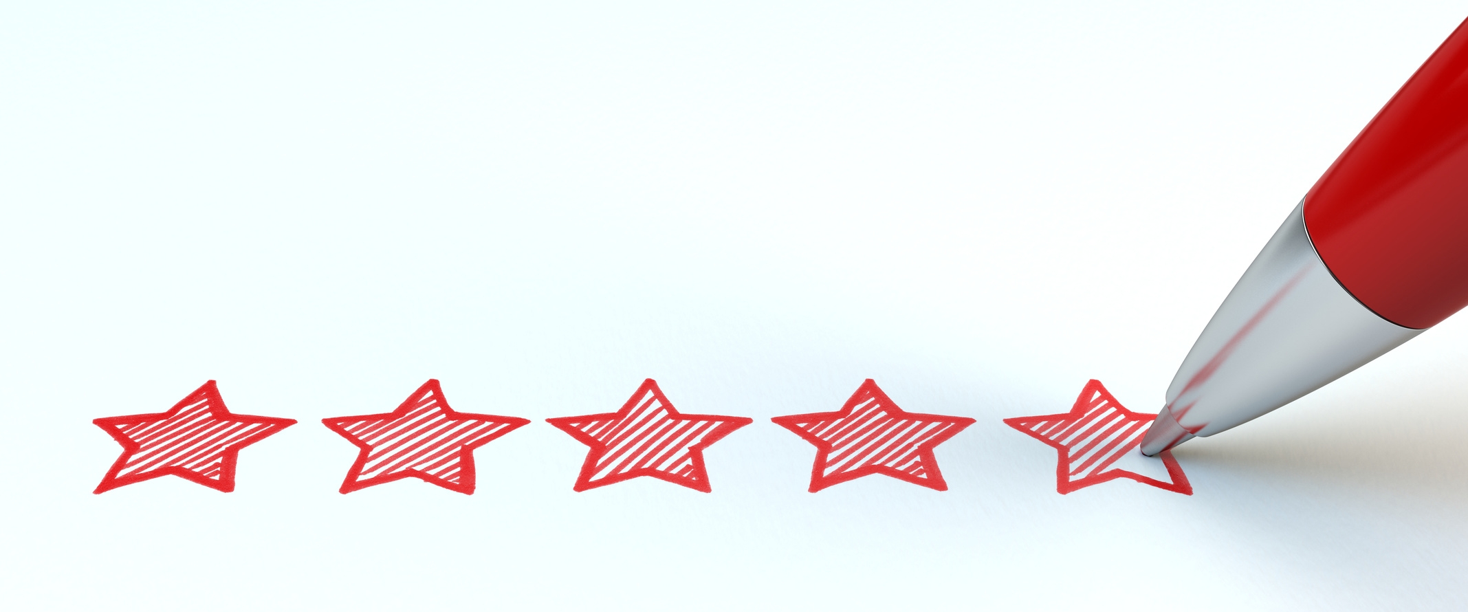 Feedback Konzept, Roter Stift malt fünf Sterne